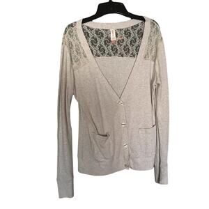 No Boundaries Cardi SzXL/XG Beige Lace Back Long Sleeves Pockets Buttons Used